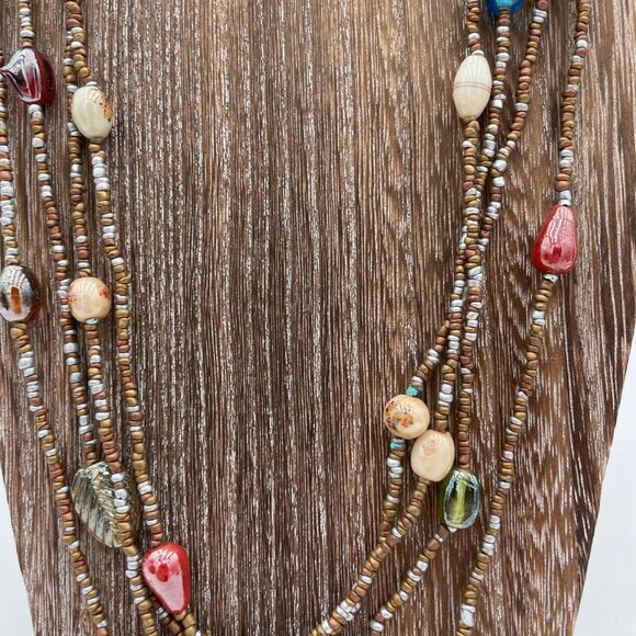 Express Multicolor Beaded Necklace With Glass & Metal Accents 24” Double Strand - Picture 3 of 5